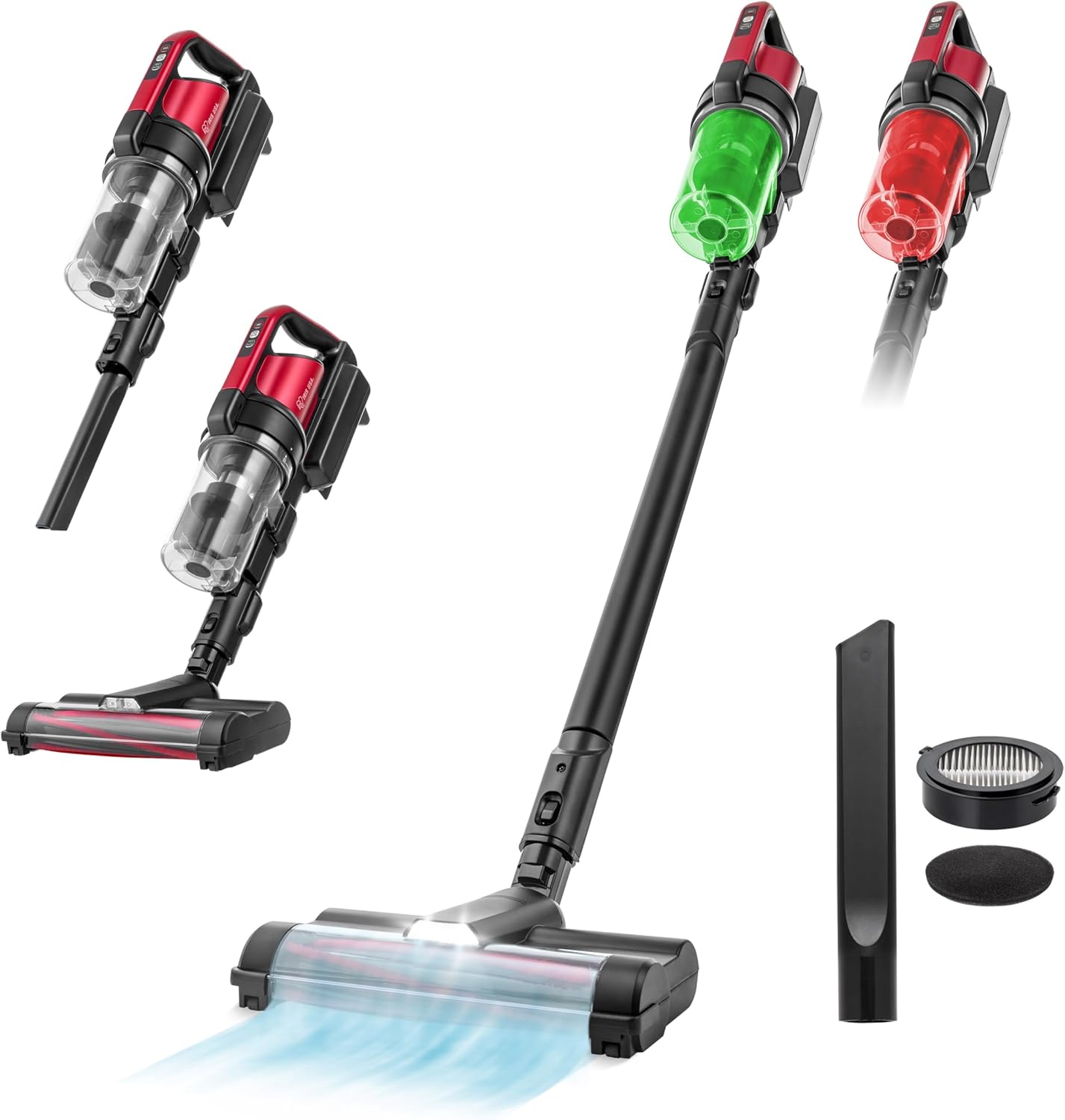 IRIS USA Cordless Stick Vacuum Cleaner, Lightweight & Rechargeable, 230W Suction, 50-Min Runtime, LED Dust Sensor, Fast Charging, Non-Slip Lean Support, for Carpet, Tile, Hard Floors – Black
