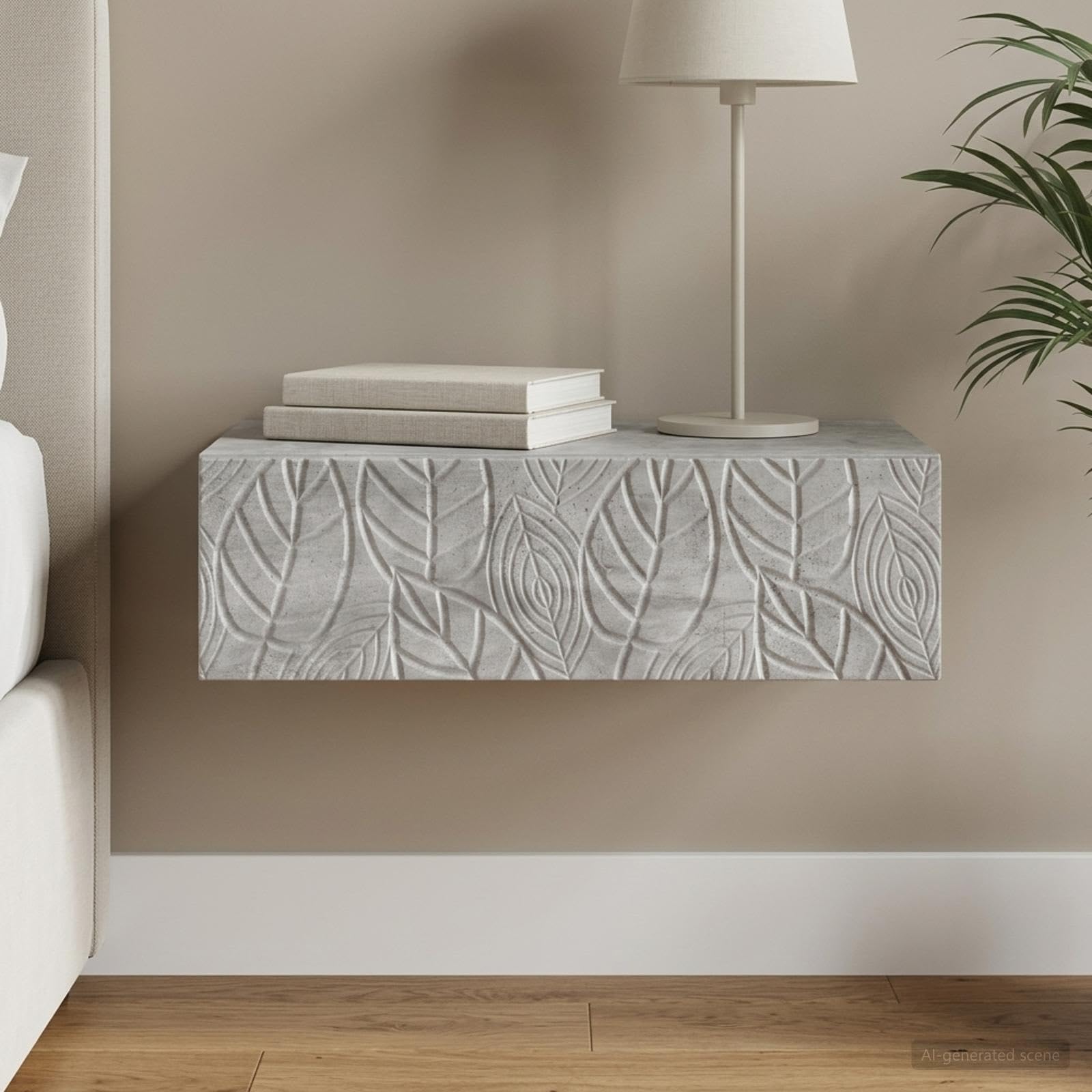 Tavolino da parete grigio cemento in legno 87,5 x 34,5 x 17 cm con cassetto, spazio e design salvaspazio per soggiorno, corridoio, ufficio e conservazione versatile