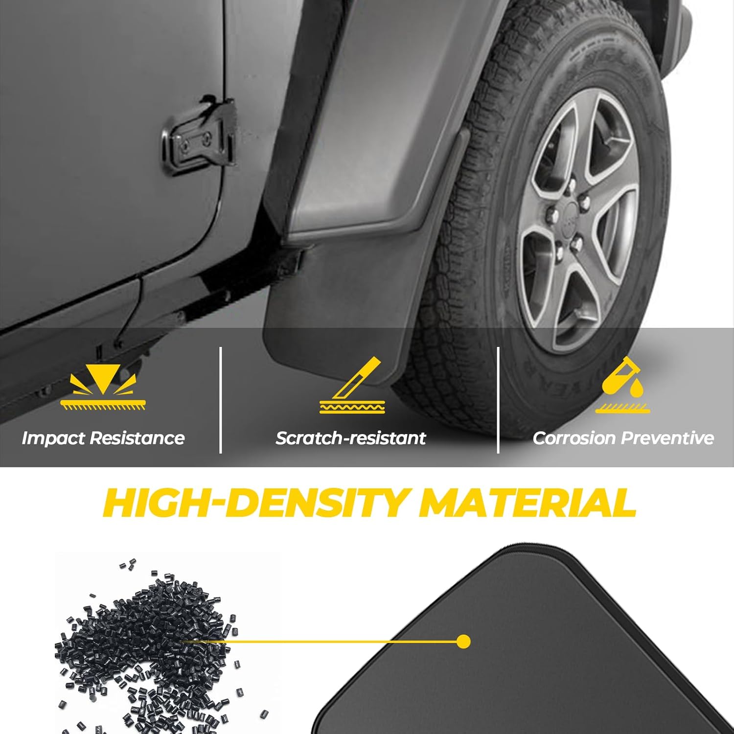 Front & Rear Mud Flaps for Wrangler JL 2018+, Heavy Duty Splash Guards for Jeep Wrangler JL 2018-2025 Accessories Replace OEM #82215333 82215332AB (Exclude Rubicon) 4PCS