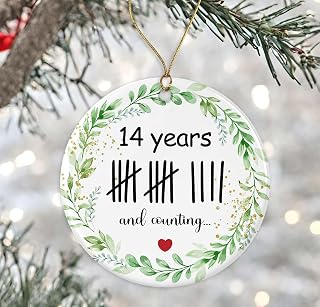 14 Years Wedding Anniversary Christmas Ornament Gift, 14Th Anniversary Ornament, Funny Tally Marks Ornament, for Couples, Wedding Anniversary Ornament Printed on Both Sides