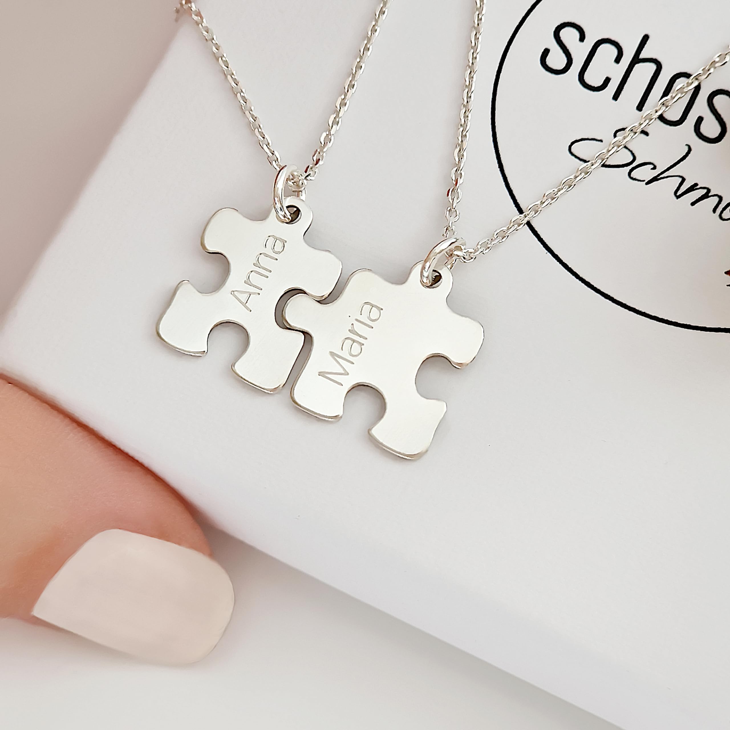 Puzzleteile Halskette Set 925 Silber vergoldet Gravur | personalisierbare Partnerketten Puzzle Geschenke Schwester Mutter Tochter BFF