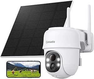 Cinnado 4G LTE Cellular Solar Security Camera Outdoor Wireless, 2K No WiFi CCTV Camera House Security with SIM Card, Color Night Vision, PIR Detection and Tracking, IP65, 2-way Audio asin的图片