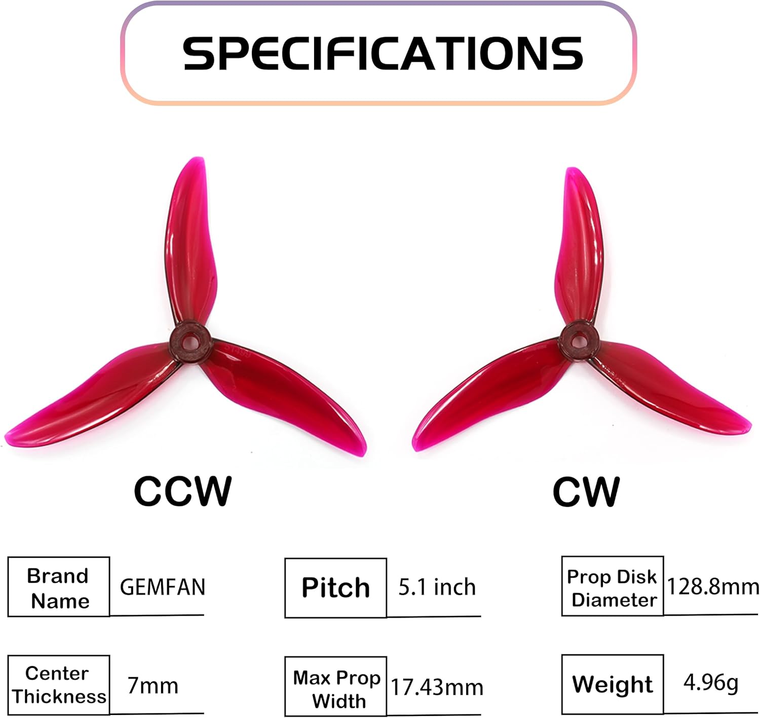 Gemfan Hurricane 51499-3 Blades PC Propellers Tri-Blade 5 Inch Props Compatible with 2205-2306 Brushless Motor for Popo RC Quadcopter FPV Racing/Freestyle Drone