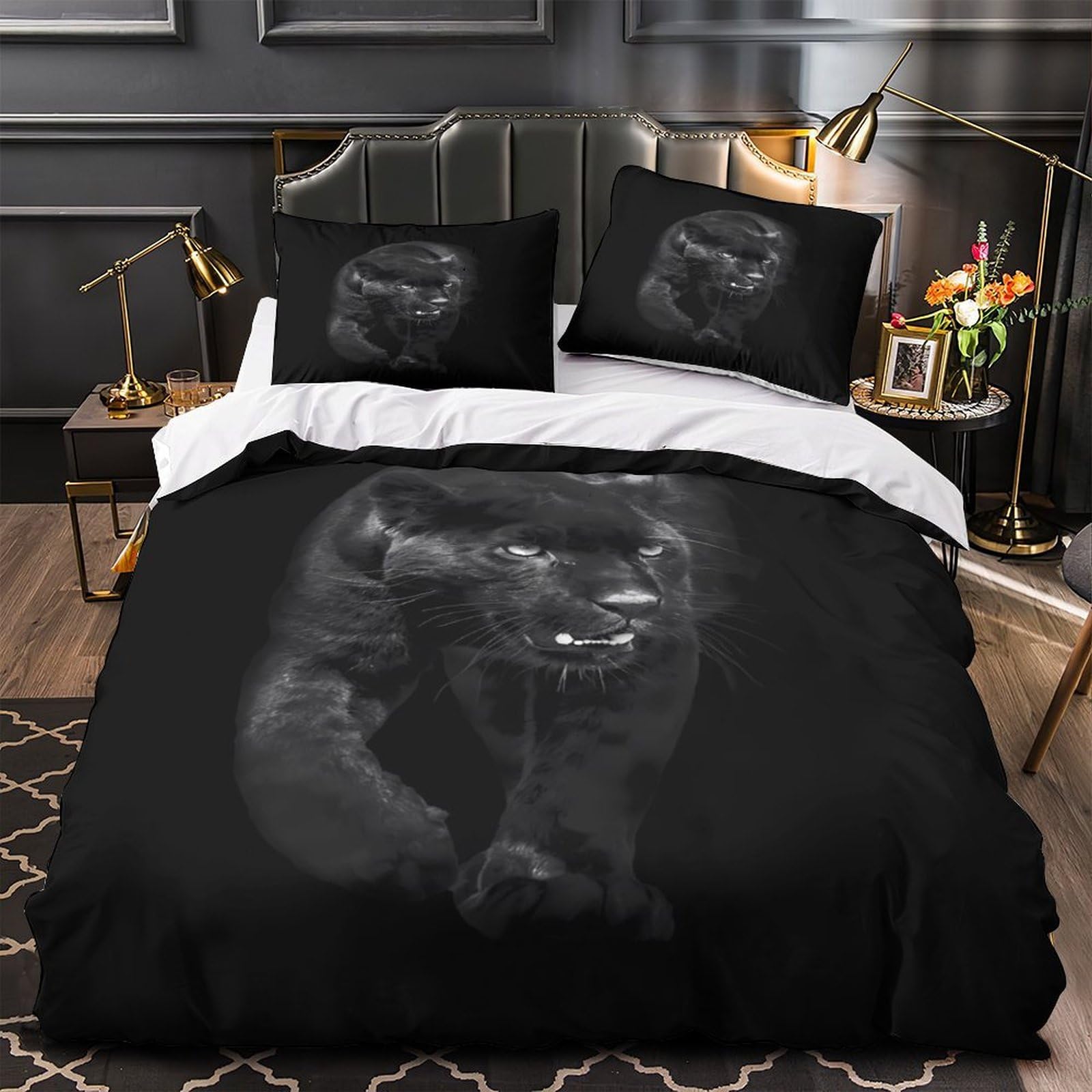 Housse de couette 200x200cm chat noir et blanc en microfibre premium haute densité
