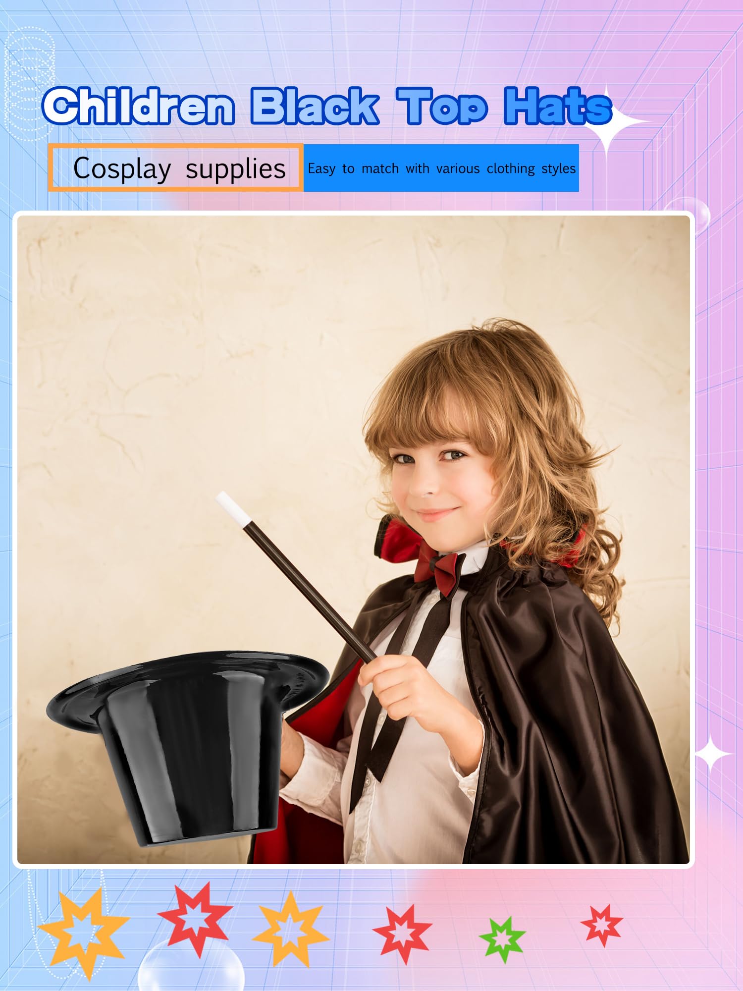 20 cappelli a cilindro in plastica per bambini, per travestimento da smoking, cappello nero da mago, per cosplay, spettacoli teatrali
