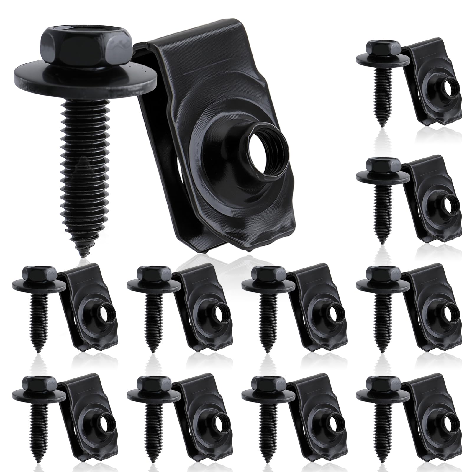 40PCS M6-1.0 Extruded U Nuts & Body Bolts Kits Compatible with GM Ford Chevy Buick Chrysler Cadillac, Body Fender Bumper Radiator Hood Shield Panel Replaces 11503834 11503714 11503716