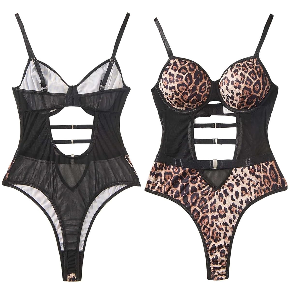 Lingerie sexy pour femme - Motif léopard - Push up - Imprimé léopard - Body sexy - Motif léopard - Lingerie sexy pour femme