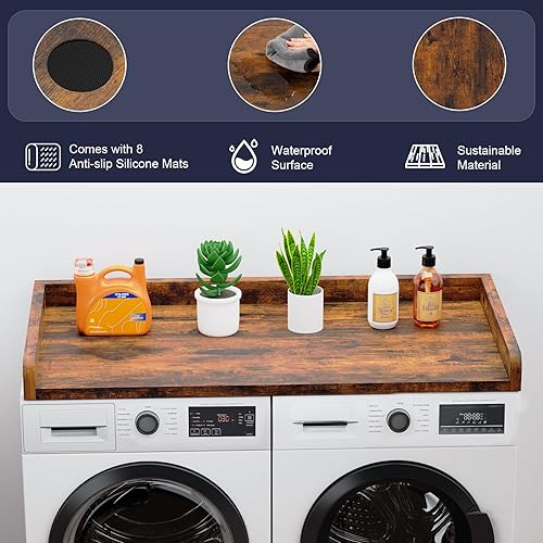 Miniatura 4 de Encimera de lavadora y secadora, encimera de lavandería de 27.5 pulgadas de ancho x 54 pulgadas de largo con rieles de borde para organización de