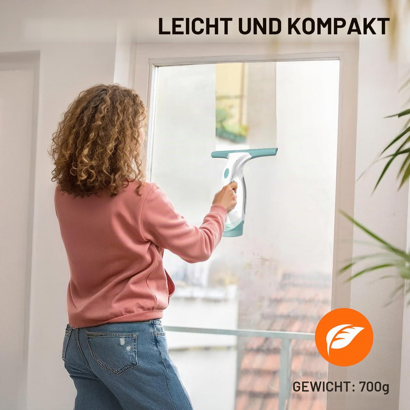 DOVAMAN WC01A Fenstersauger, 30 Min Laufzeit, 280mm Saugdüse, Sprühflasche mit 2 Mikrofasertüchern, 150ml Wassertank, 150m² pro Ladung, 700g Leichter Akku Fenstersauger