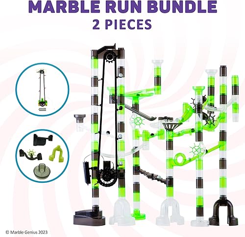 Miniatura 2 de Marble Genius Paquete Marble Run Space Elevator con canicas brillantes de vidrio y elevación automática de cadena, experimente la emoción de las