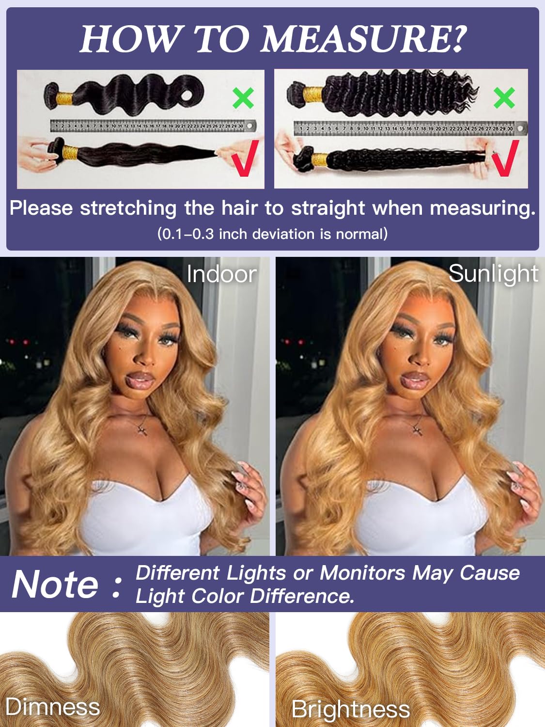 Body Wave Honey Blonde #27 Bundles Human Hair 20 22 24 Inch, Light Golden Blonde Soft Thick Sew In Weave 3 Bundles, 100% Raw 12A Grade Brazilian Virgin Remy Human Bundles for Black Women, Color 27