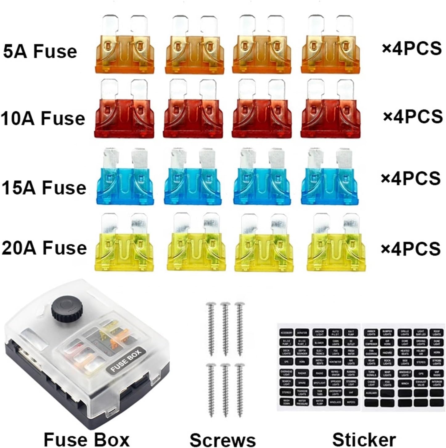Plastic Cover 4 Ways Blade Fuse Block 12V 32V Fuse Box Holder M5 Stud with LED Indicator Light for Auto Car Marine (Color : 6way)