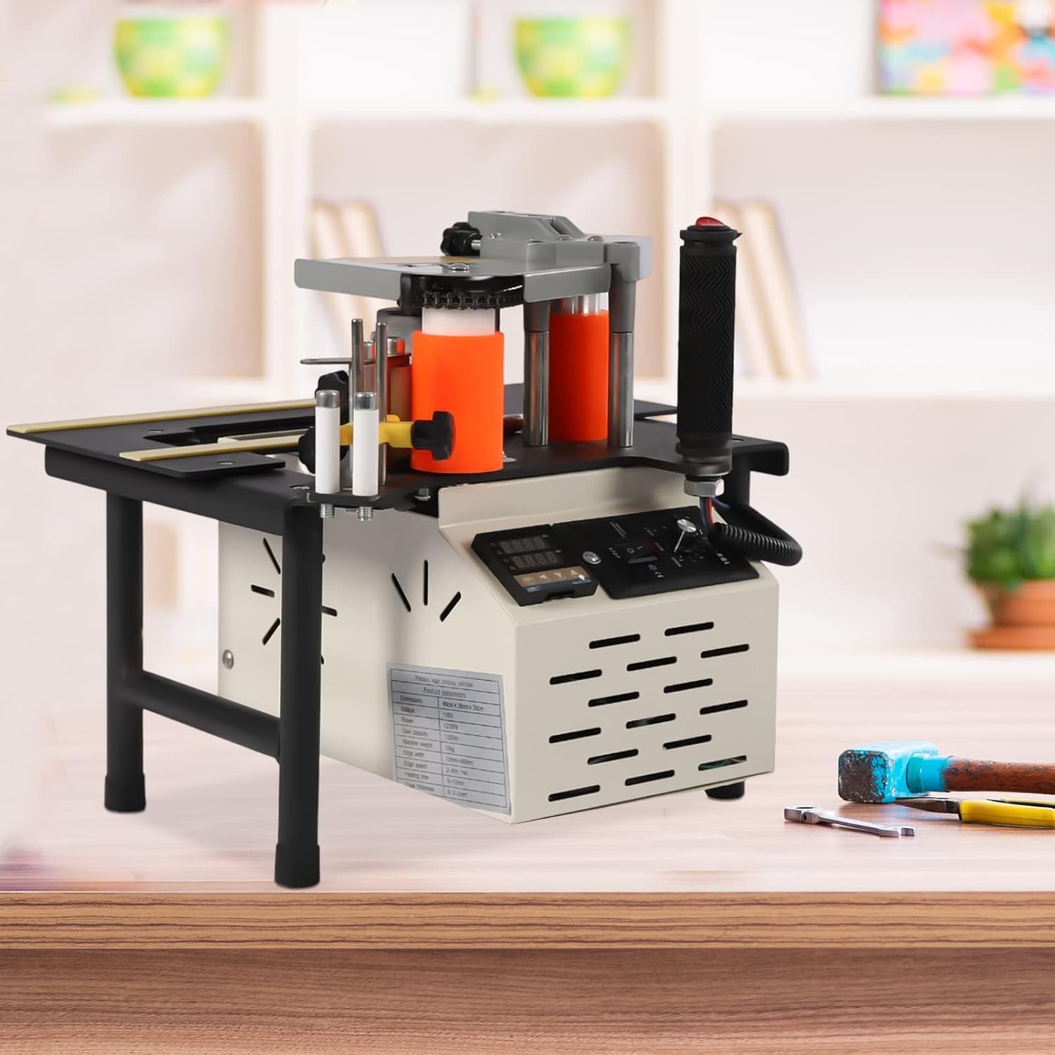60mm Portable Woodworking Edge Banding Machine，110V Double-Sided Glue, Portable, Feeding Speed 5m/min Constant Speed，Edge Banding Machine Temperature is Controlled Between 120-180ºC
