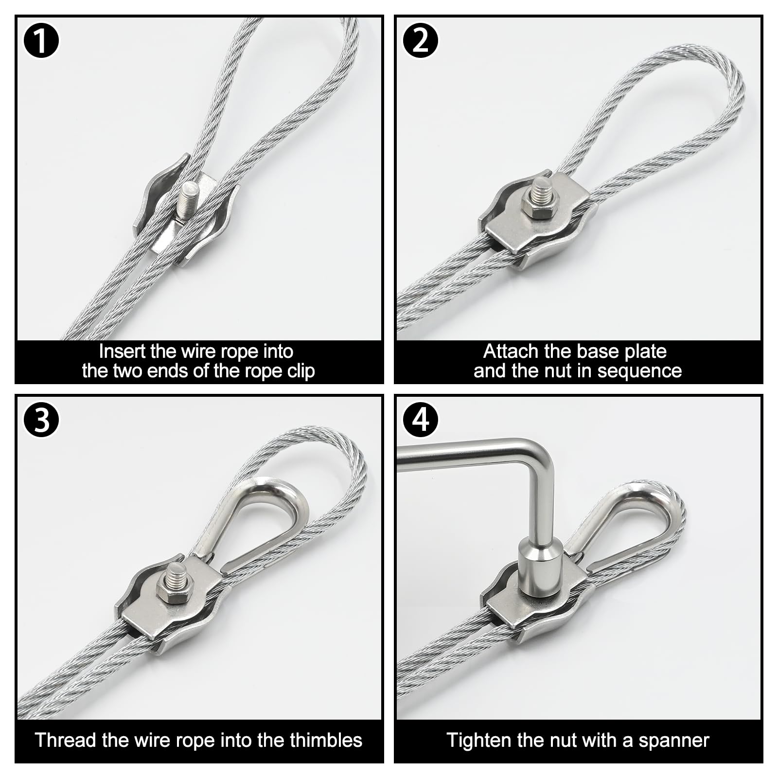 Set 21 Pezzi Morsetti Per Cavi D'Acciaio 5mm - Morsetti Serracavo M5, Ditali, Chiave, In Acciaio Inox 304