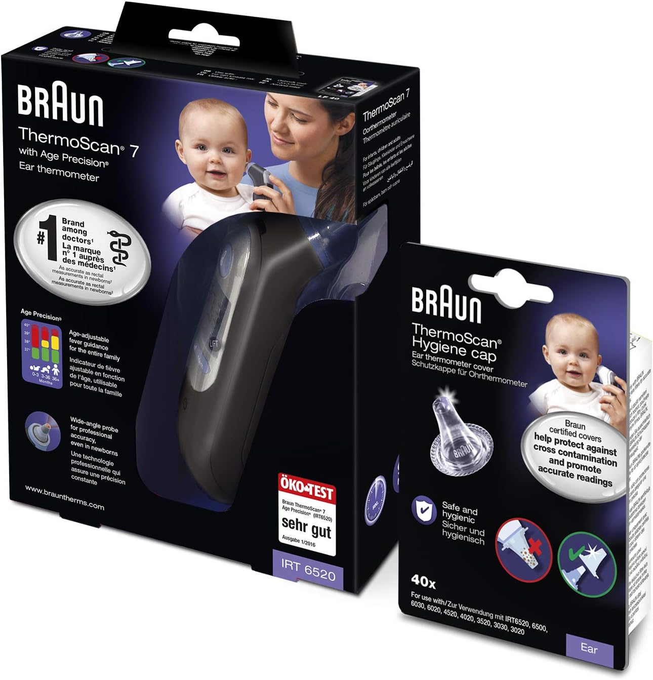 Braun ThermoScan 7 Ear Thermometer with Age Precision - Black Edition plus, Braun ThermoScan Lens Filters, Pack of 40