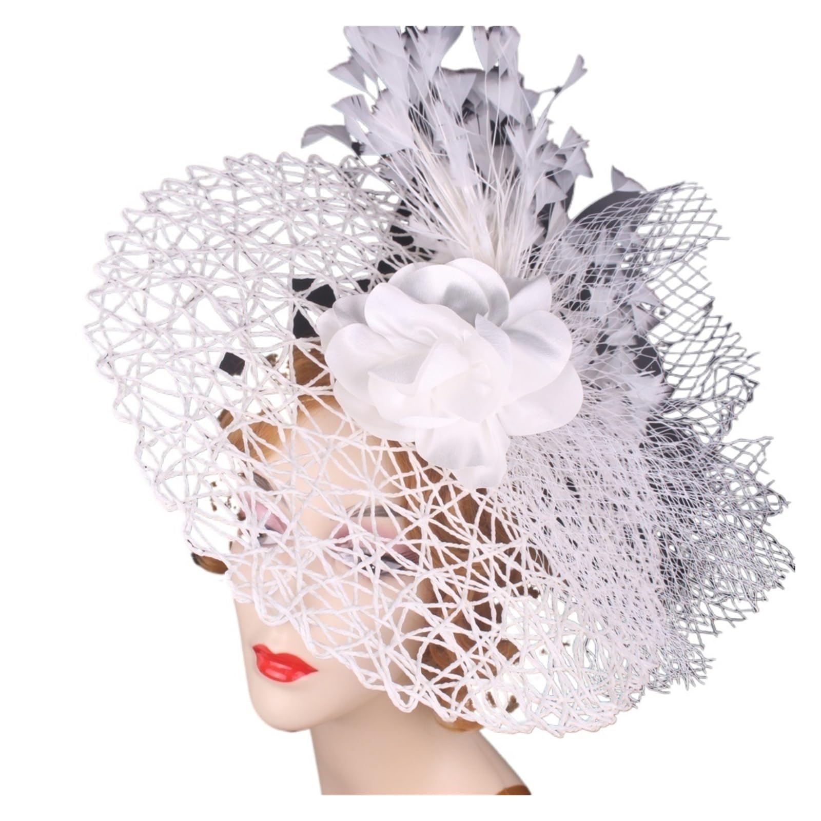 HEUchuan Fascinator Wedding Headpieces Women Flower Headwear for Hat Cocktail Fascinators Headband Bridal Pillbox Cap(WHITE)