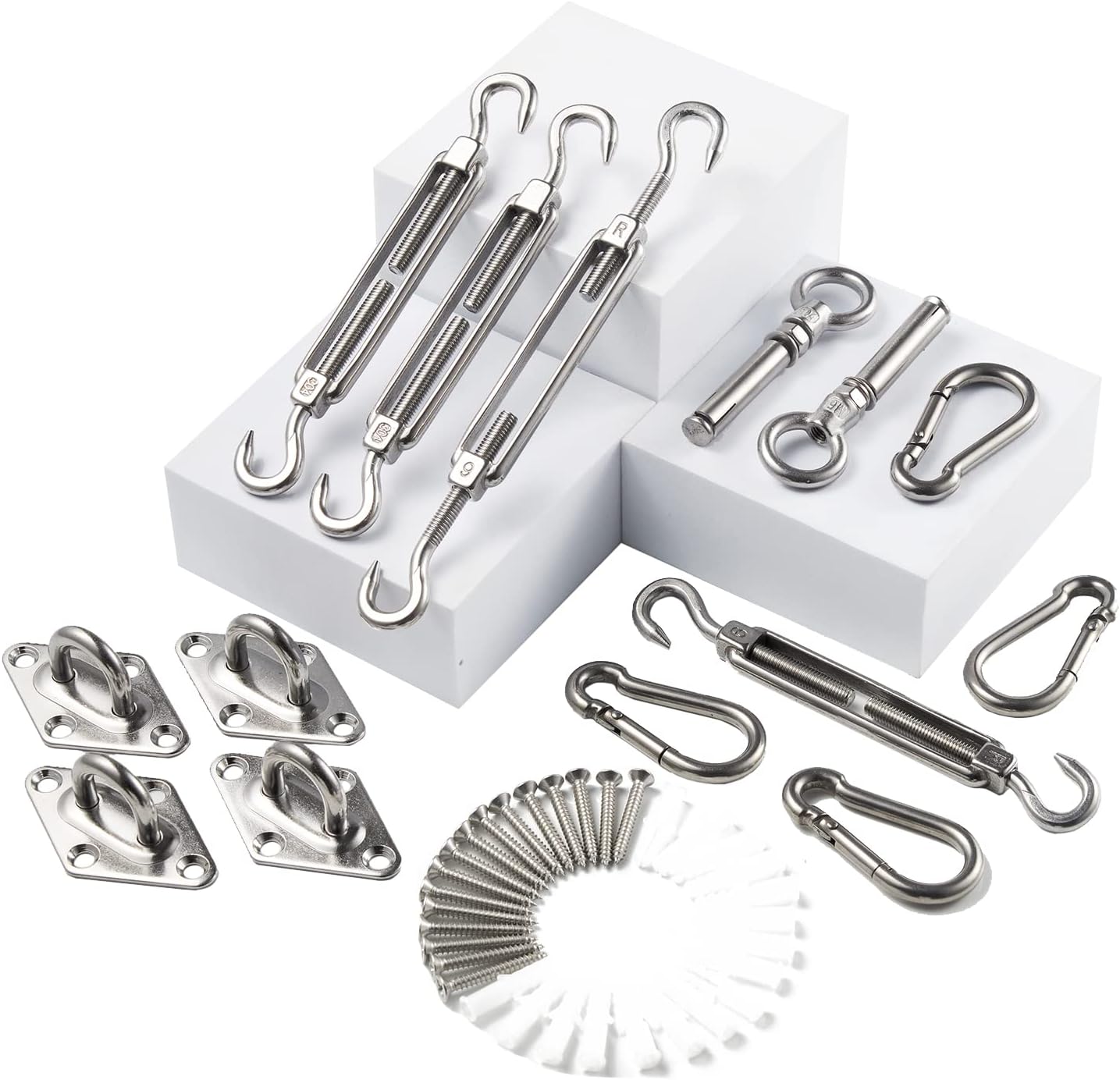 Eyourlife Shade Sail Hardware Kit with Expansion Eyebolt Bolt for Triangle Rectangle Sun Shade Sail Outdoor Installation, Heavy Duty 304 Stainless Steel Hardware, 46Pcs