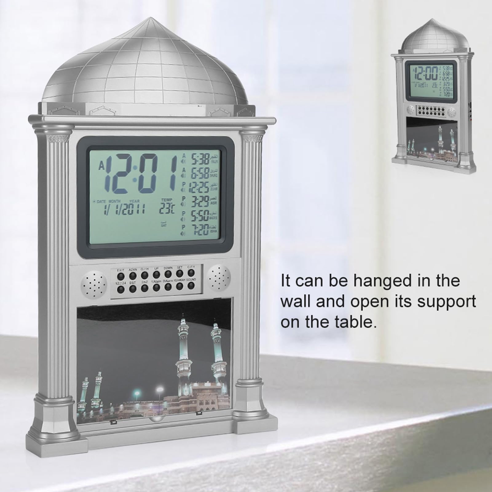 1 Stücke Kunststoff Azan Gebet Nimaz Uhr, Digitalen Kalender Zeitanzeige Wecker Wanduhr mit LCD-Anzeige(grey)