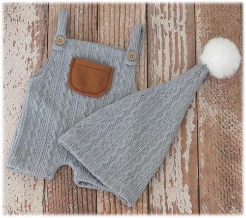 Newborn Photography Props Baby Photoshoots Outfits Boy Photo Posing Romper Hat Crochet Suspender Costume