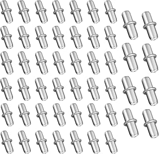 SAVITA 50pcs Shelf Support Pegs, Nickel Plated Support Pins Studs Pegs Shelf Pins for Cabinet Closet Bookcase Wardrobe (5mm)