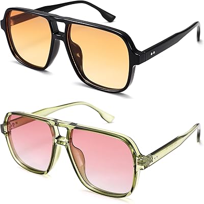 Oversized Aviator Sunglasses for Women Men - Retro 70s Square Shades Sun Glasses