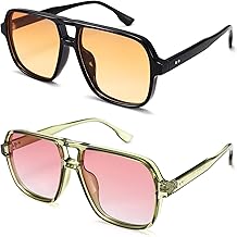 Oversized Aviator Sunglasses for Women Men - Retro 70s Square Shades Sun Glasses