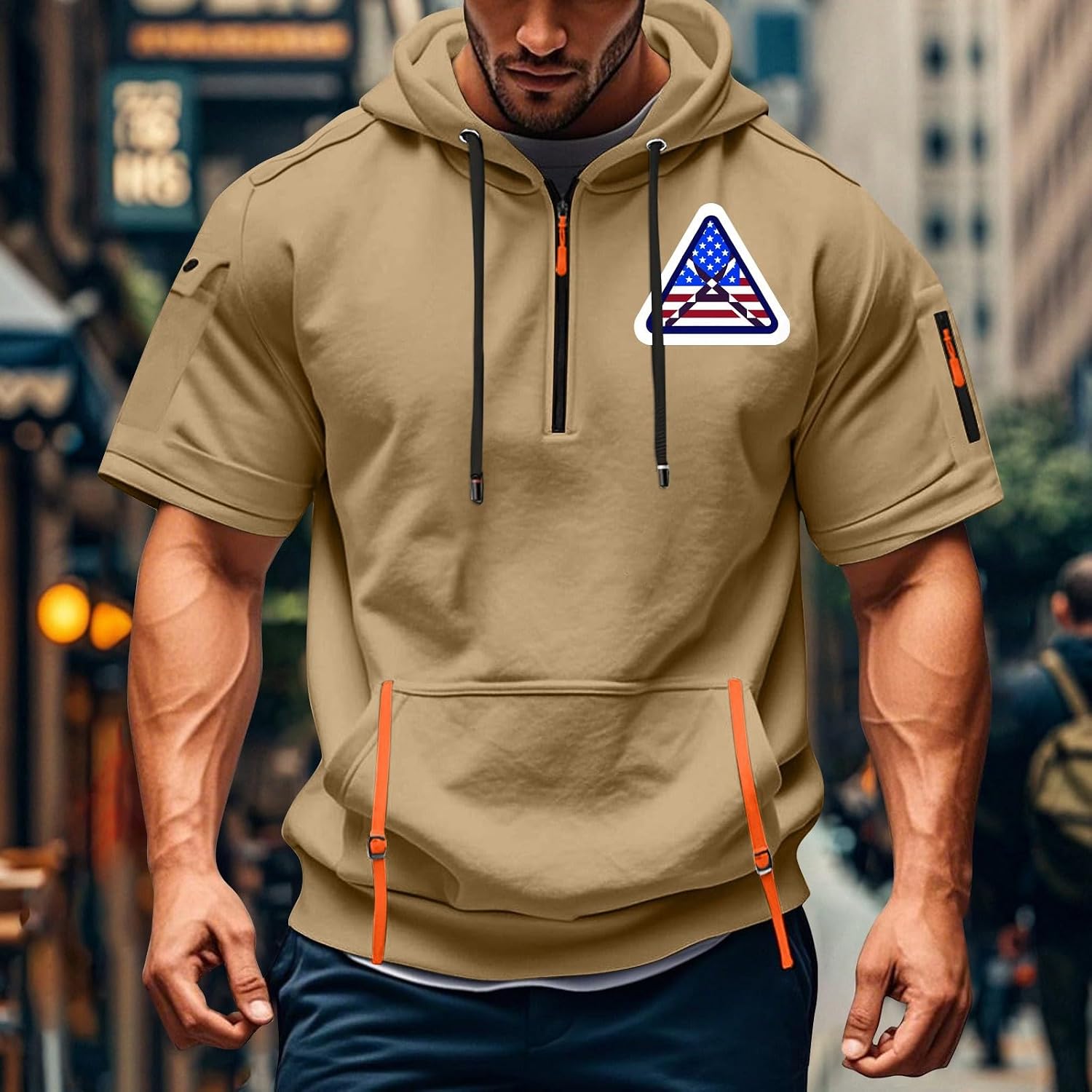 Hoodies for Men Independence Day Stars Stripes Blouse USA Flag Short Sleeve Tunic 4th of July Tactical Cargo Shirts