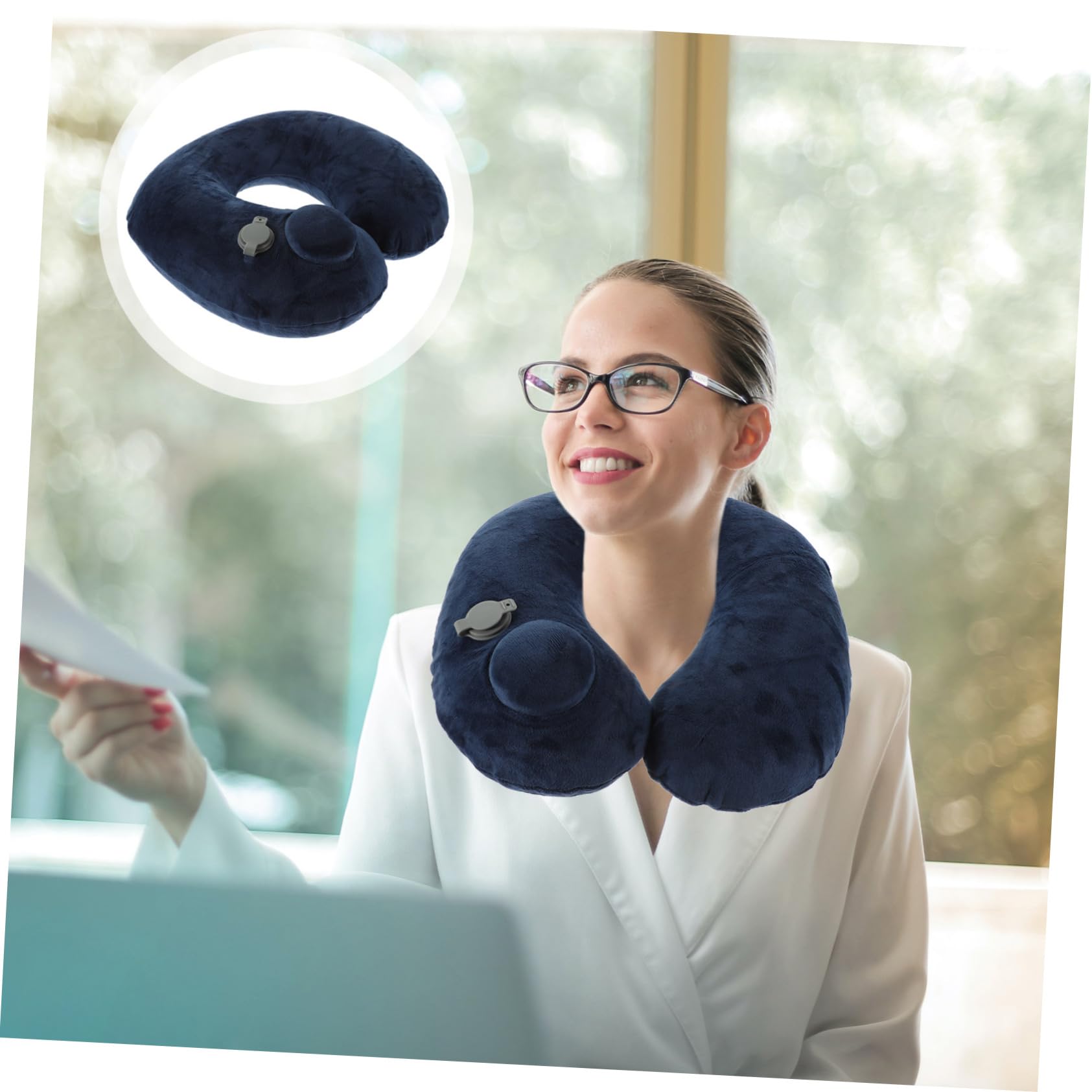 Alipis Almohada Inflable Cuello Almohada de Viaje Cervical Forma Cómoda para Aviones Autobuses Trenes Hogar o Oficina Color Oscuro