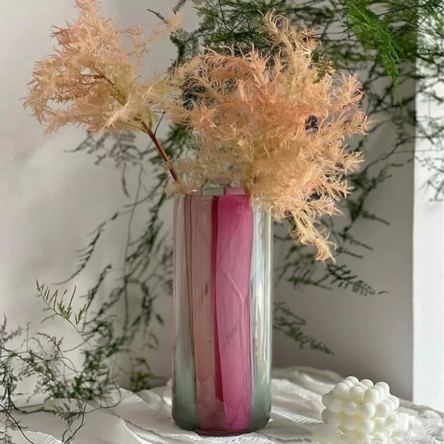Hand Blown Colorful Cylindrical Glass Vase for Home Entrance Wedding Center- 11 inch Tall forLiving Room Dining Tabletop Centerpiece Statement Office Decoration. - Image 5