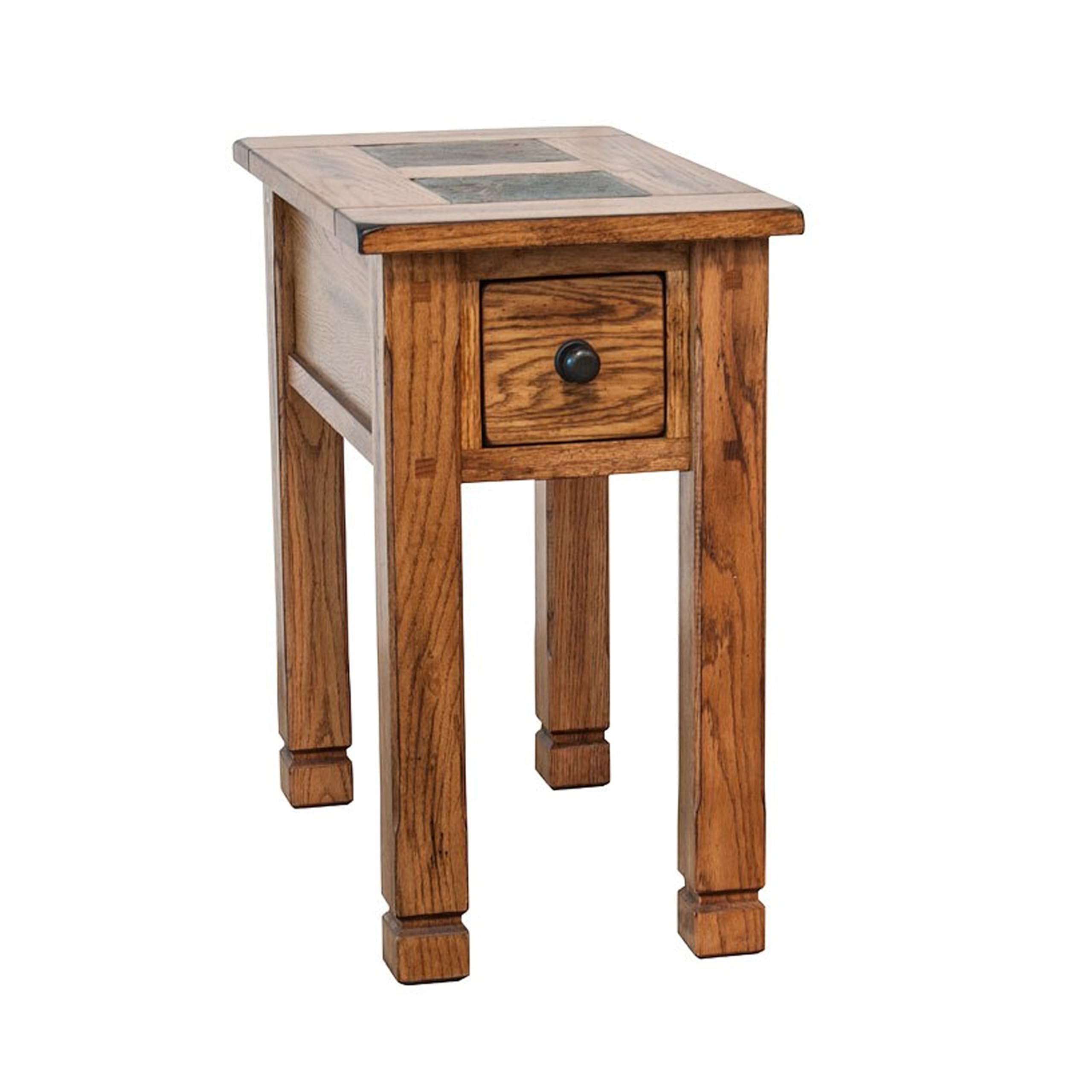Marv Accent Chair Side Table- 25 Inch Rectangular Top- Drawer- Brown