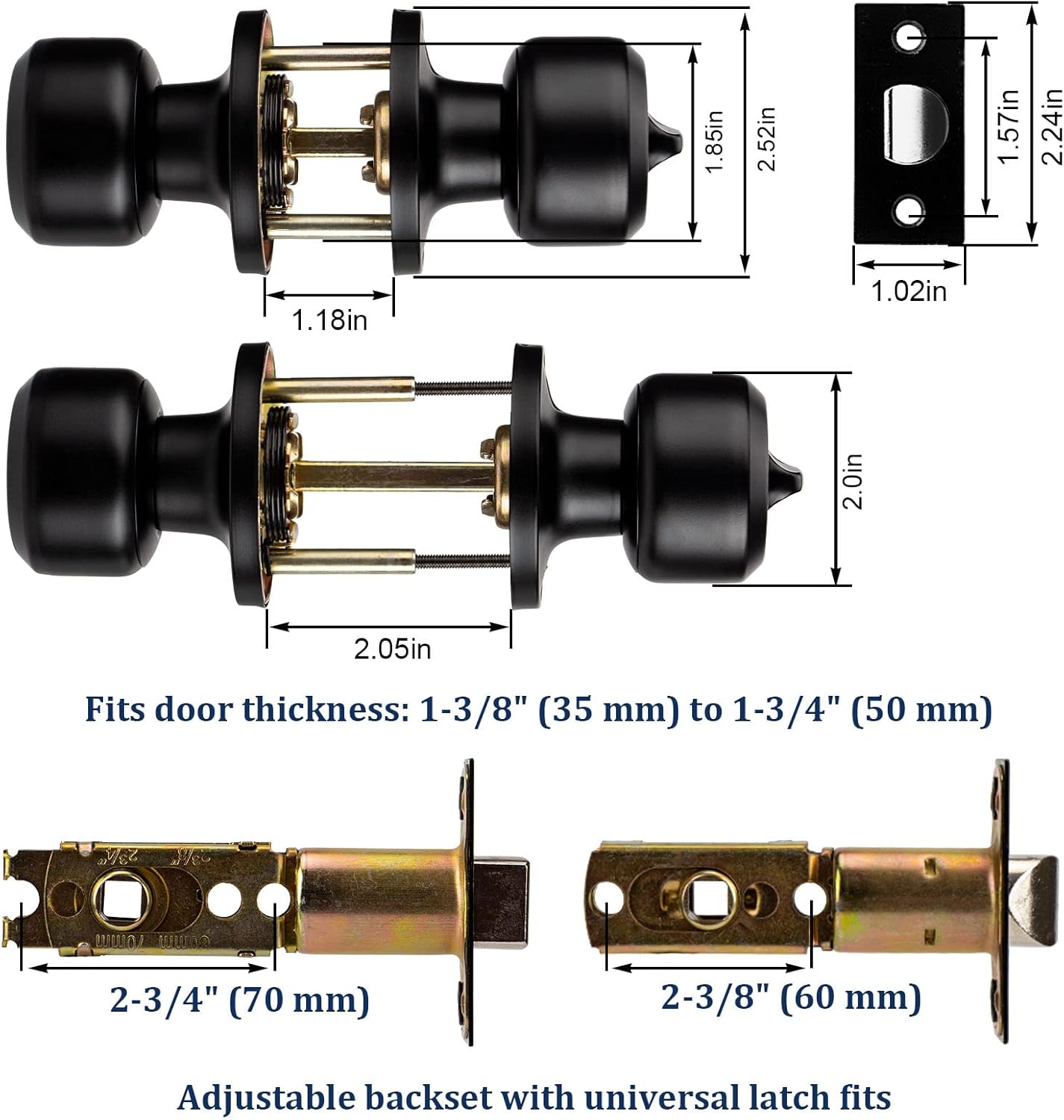 10 Pack Matte Black Door Knobs Privacy Interior Lock Passage Bedroom Bathroom Keyless Doorknob Door Handle Lockset Hardware and Instruction Included
