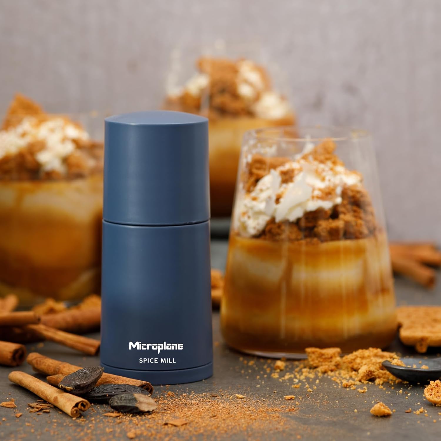 Microplane Spice Mill 2-in-1 - Denim Blue | Manual Mill with Razor Sharp Stainless Steel Blade | Grates Nutmeg, Cinnamon, Tonka Bean, Long Pepper, Nuts & More