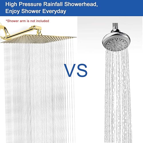 Miniatura 5 de NearMoon - Cabezal de ducha de lluvia cuadrado de acero inoxidable de alto flujo, cubierta de cascada, montaje en techo o pared (16 pulgadas, oro