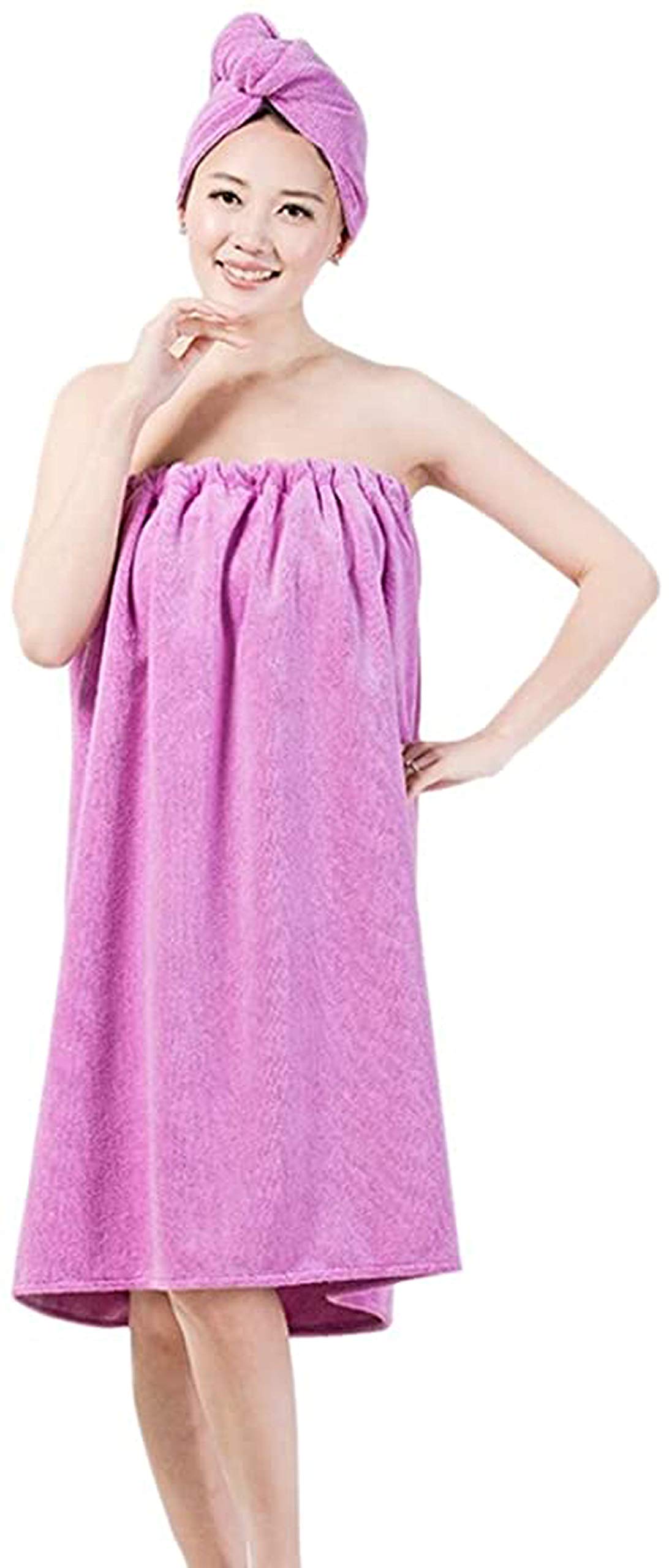 Women's Spa Wrap Robe Set Soft Cozy Absorbent Microfiber Bath Towel Cover-up Terry Bathrobe with Drying Hair Hat Turban Cap