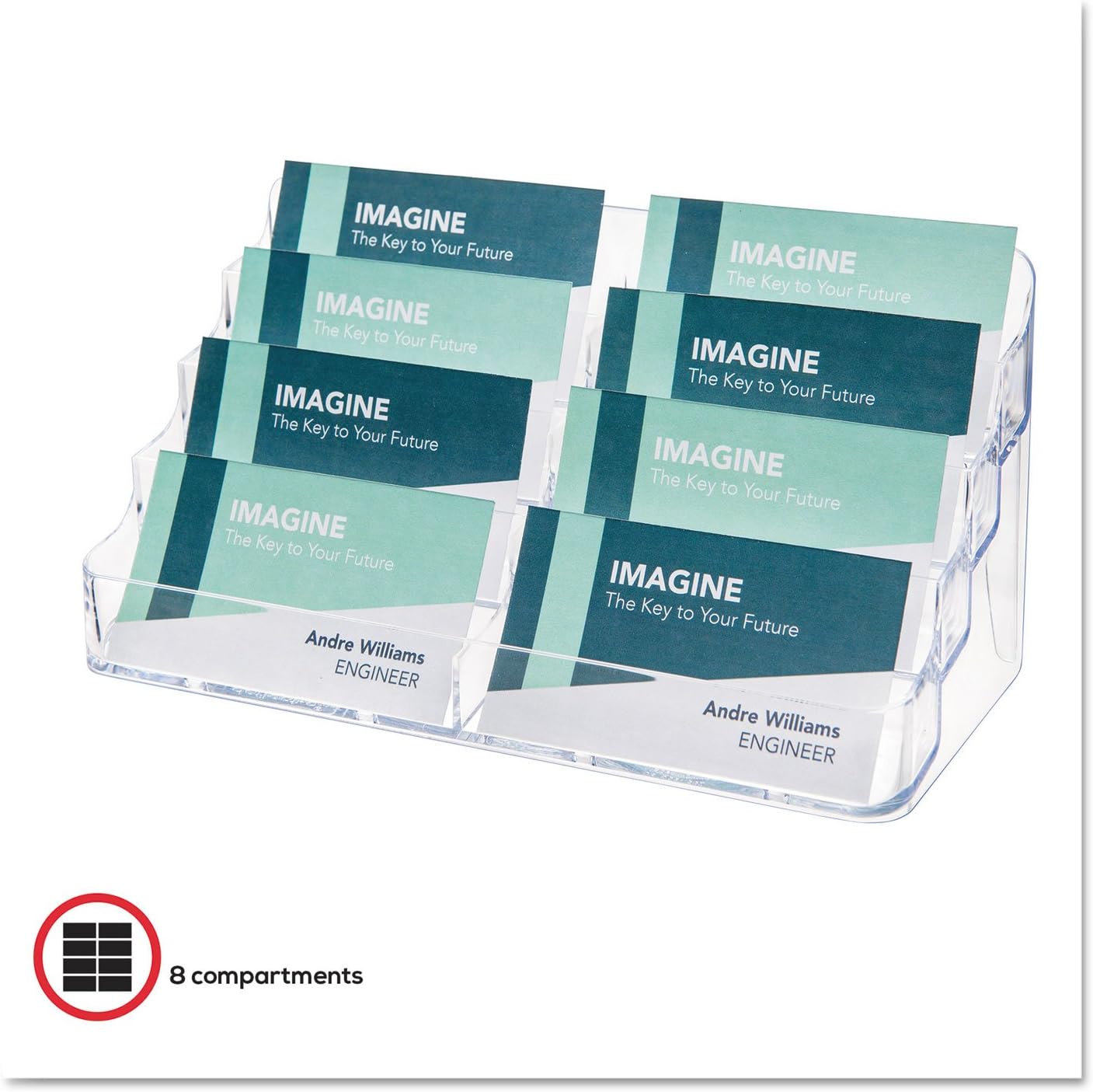 Deflecto 70801 Desktop Business Card Holder,8 Pockets,8-Inch x3-5/8-Inch x3-7/8-Inch,CL