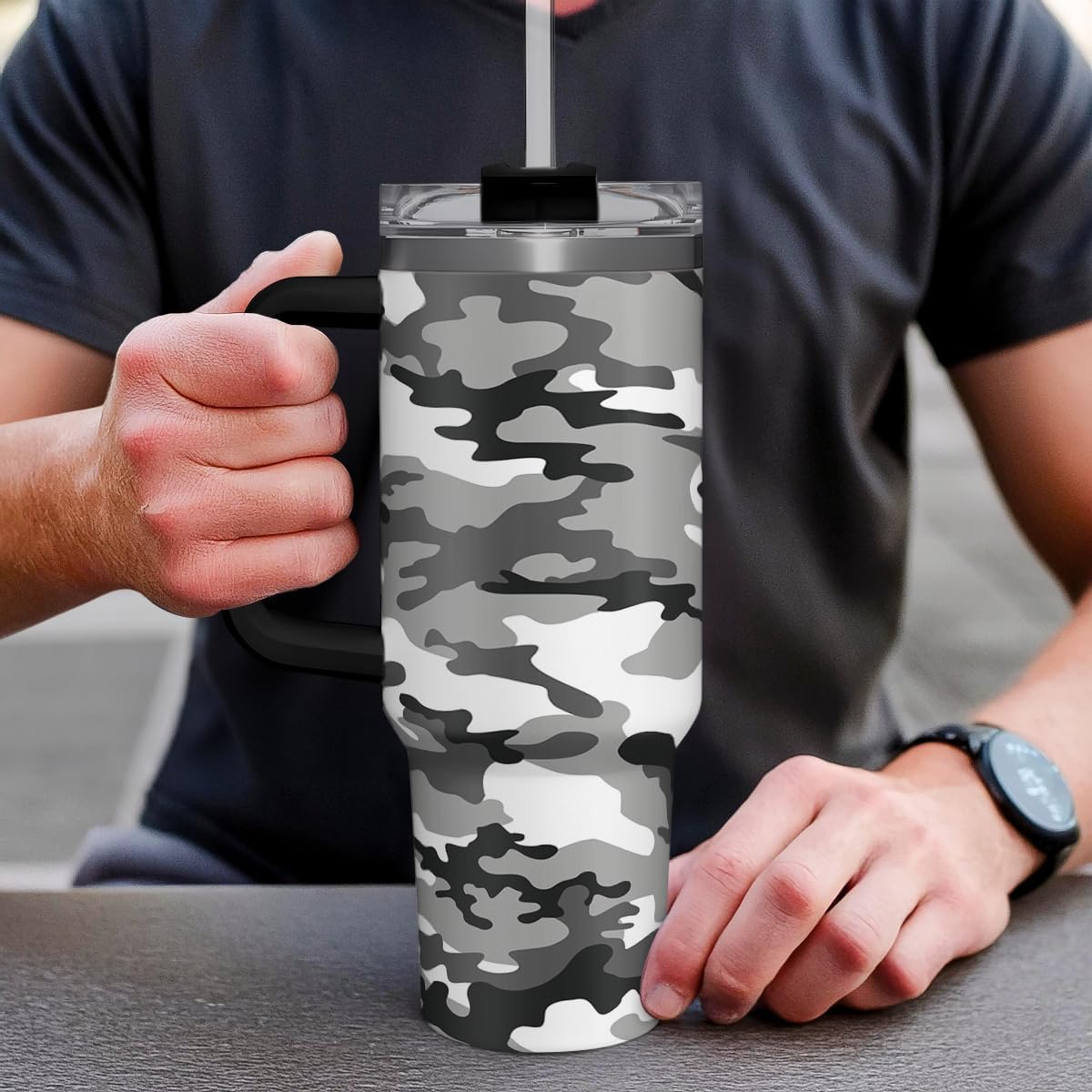 Camouflage Tumbler 40oz Stainless Steel Insulated with Lid & Straw, Camo Gifts for Men Dad Husband Brother Grandpa Veteran Hunting Lover on Christmas Birthday Valentine Fathers Day - Image 7