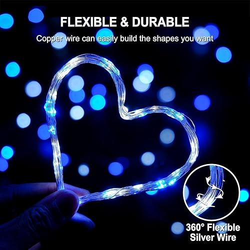 Vista 67 de JMEXSUSS Paquete de 2 luces de hadas azules que funcionan con pilas, 100 luces LED azules de 33 pies impermeables con temporizador remoto, luces