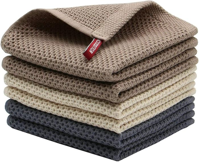Mia'sDream Natural Cotton Tidy Dish Cloths Rags,Waffle Weave Kitchen Towels and Dishcloths Sets, Soft and Absorbent Hand Towel Washcloths, 12inchx12inch 6 Pack (Multi Color)