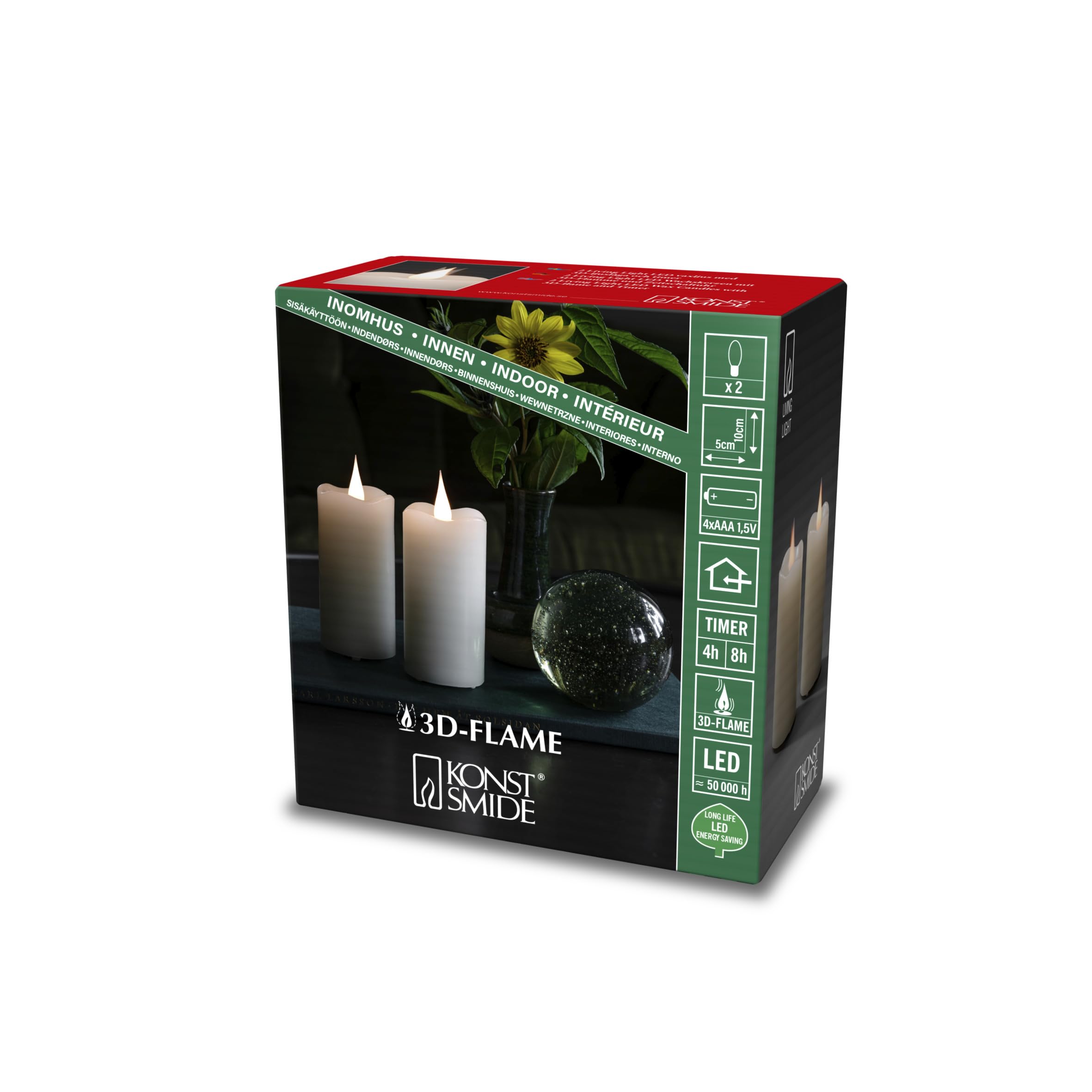 Konstsmide 1887-185 LED Real Wax Candles Set of 2 Cream White with 4 Hour and 8 Hour Timer 2 Warm White Diodes Battery Operated Indoor Use
