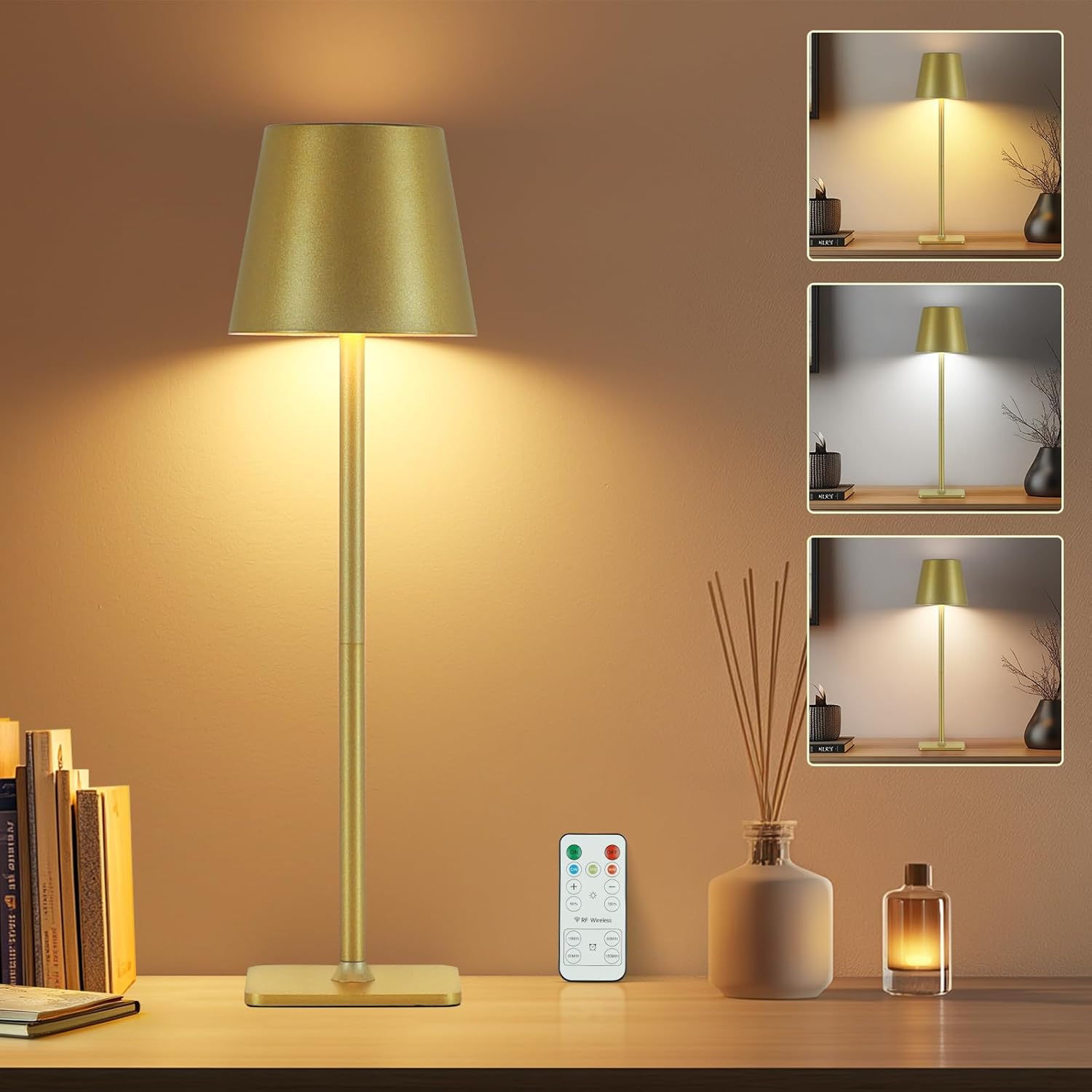 Cordless Table Lamp with Timer 2 Pack, Czgor Rechargeable 5200mAh Battery Operated Lamp with Remote, Adjustable Heights, 3-Color Stepless Dimming, Small LED Table Lamp for Bedroom Dining Office(Black)