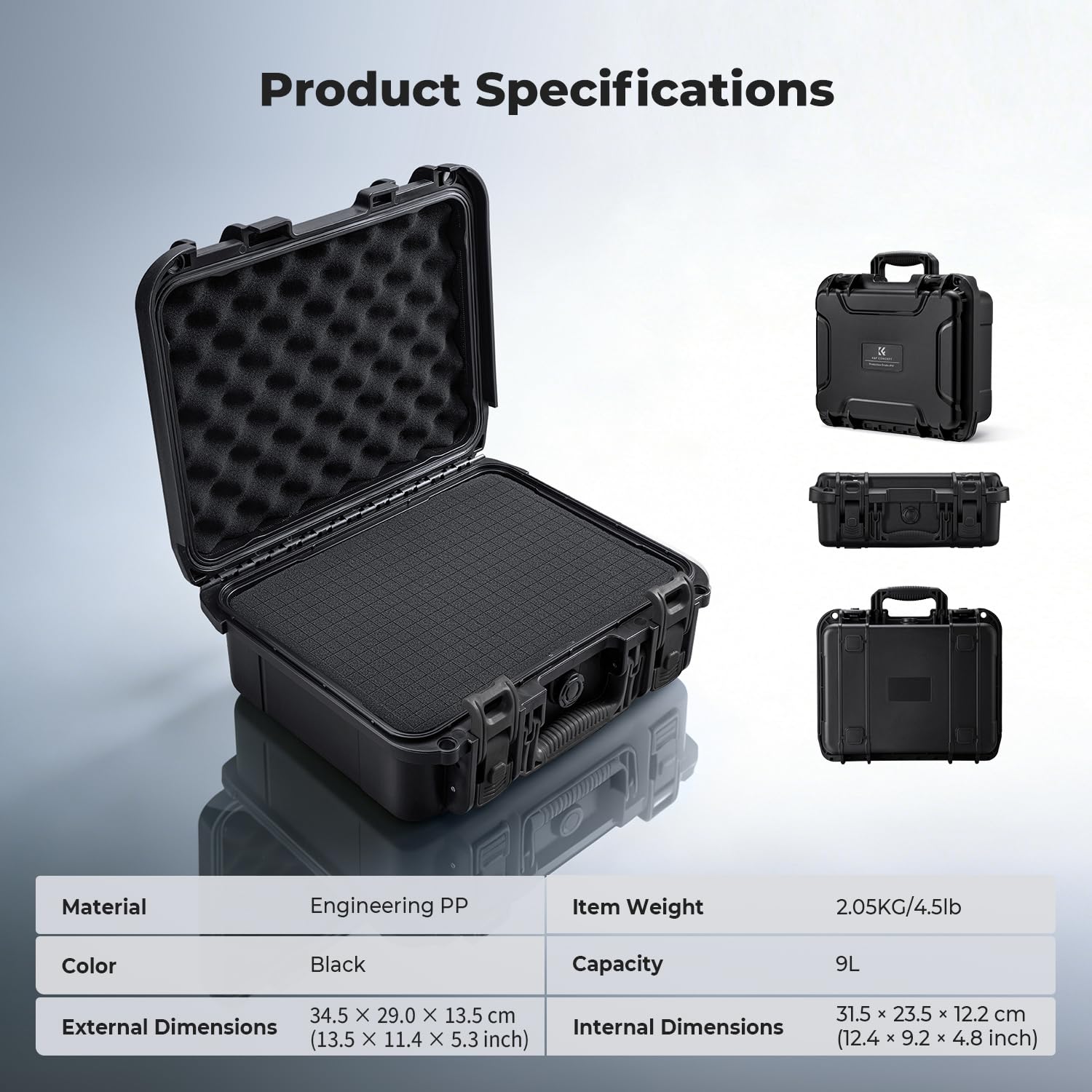 K&F CONCEPT Kamerakoffer, IP67 wasserdicht, stoßfest, staubdicht, professioneller Koffer mit maßgeschneiderter Schutzschaumstoffeinlage für Kamera/Objektiv/Präzisionsinstrumente