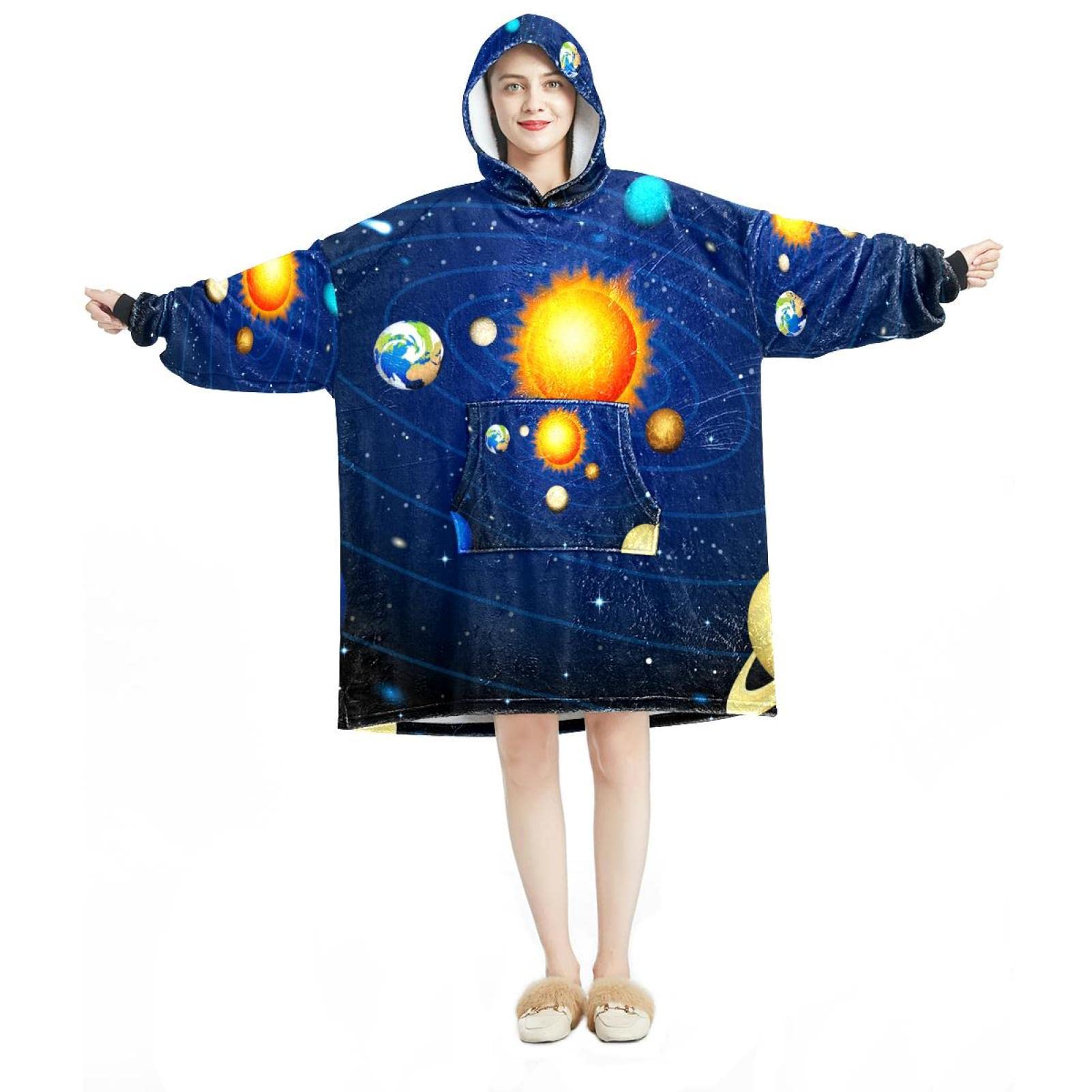 Sweat à capuche surdimensionné système solaire en flanelle sherpa pour adulte