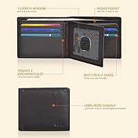 Vista 15 de Carteras RFID delgadas para hombres - Cartera de bolsillo frontal de piel genuina Marrón vintage