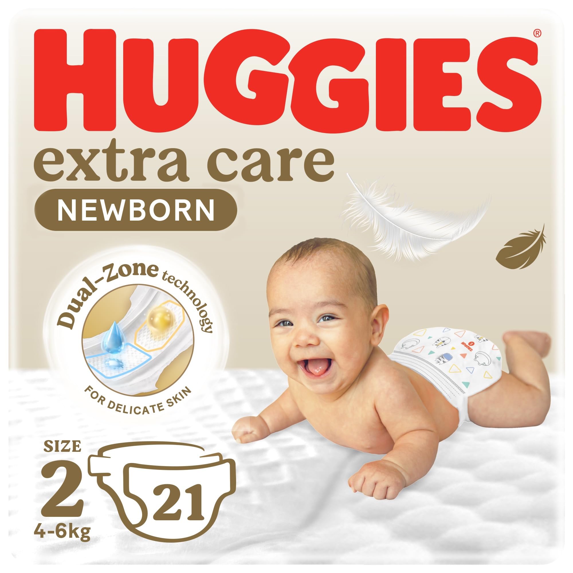 Huggies Diapers Size 2, 21 Count Pack – Soft Absorbent Baby Nappies with Wetness Indicator & Snug Stretch Fit for Small Growing Infants, Handy Travel Size (Approx. 3-6 kg)