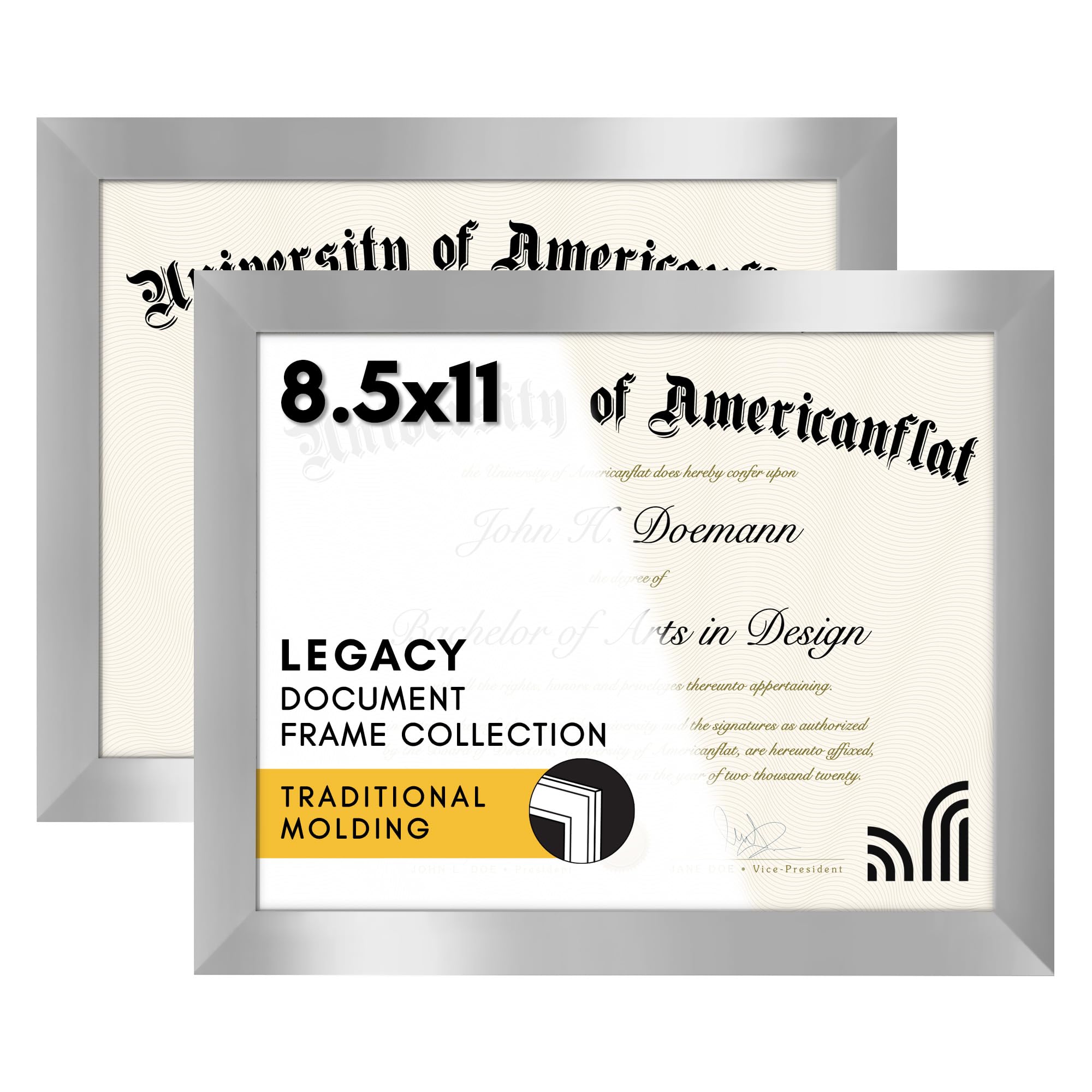 Americanflat 8,5 x 11 Gümüş Resim Çerçevesi - 2'li Set - Kırılmaya Dayanıklı Camlı Diploma Çerçevesi veya Sertifika Çerçevesi Olarak Kullanın - Duvar ve Masa Üstü Ekran için Asma Donanım ve Şövale