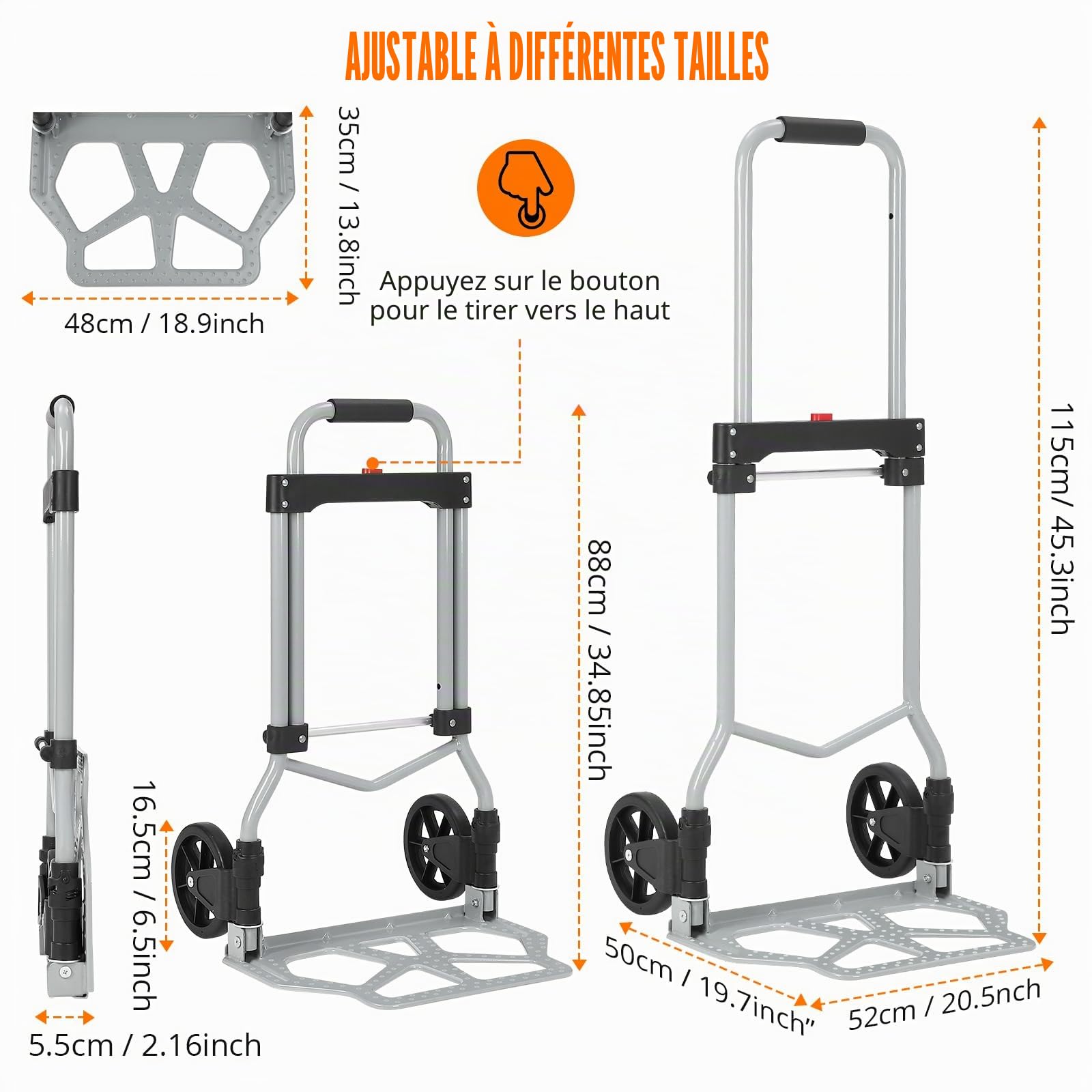 Garvee Chariot Roulant Pliable Multifonction – Capacité 100 kg, Plateau en Acier Robuste, Compact et Facile à Ranger – Idéal pour Bureau, déménagement, entrepôt, Voyage – Plateau en Acier