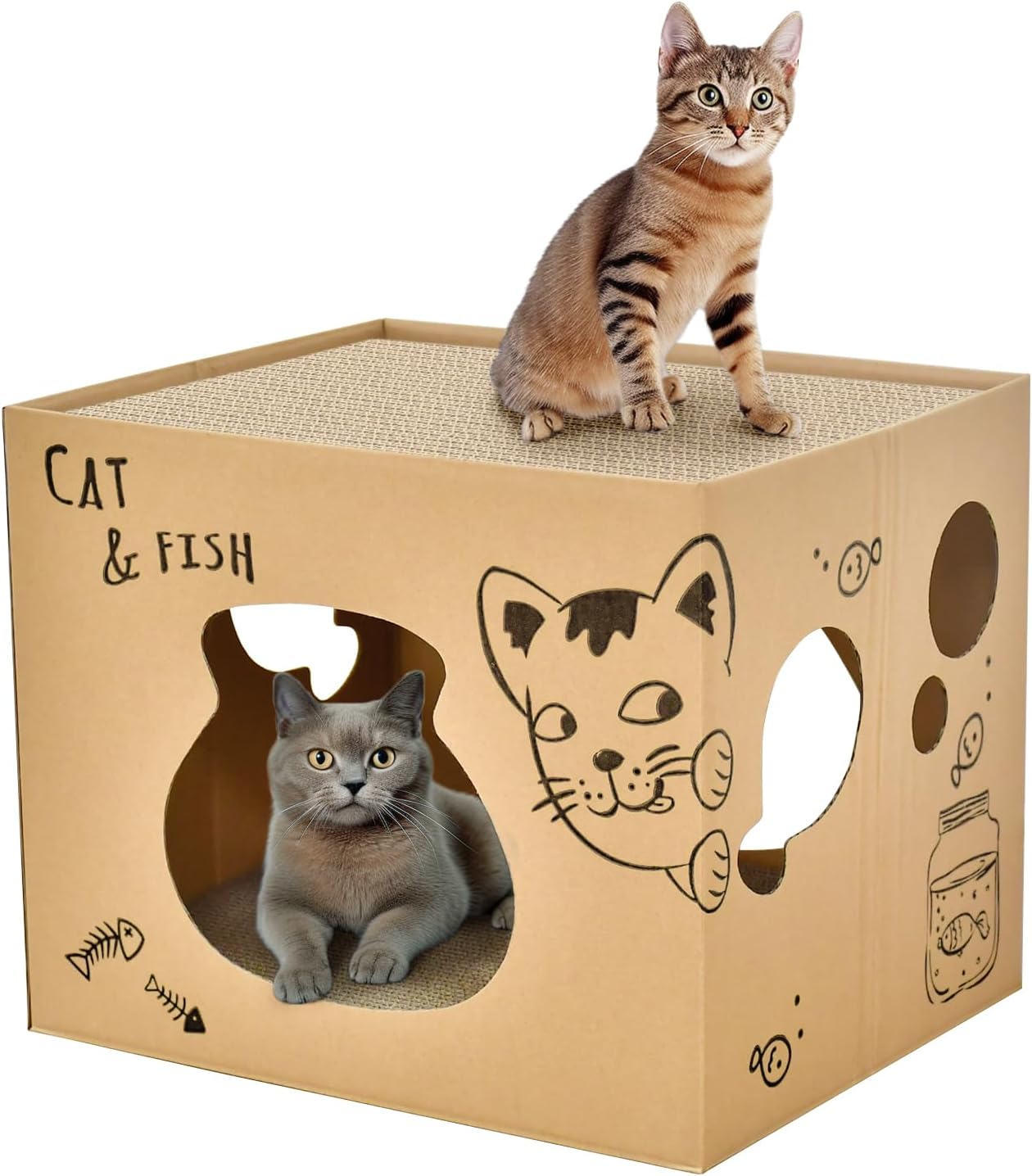 Cat Cardboard House with 2 PCS Scratching Pads，Large Cat