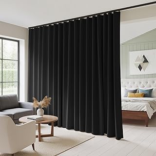 RYB HOME Total Blackout Curtain for Bedroom/Office, 120 inches Wide Drape for Living Room Big Window, 96 inches Long Sliding Door Curtain, Room Partition Divider, Black, 1 Panel