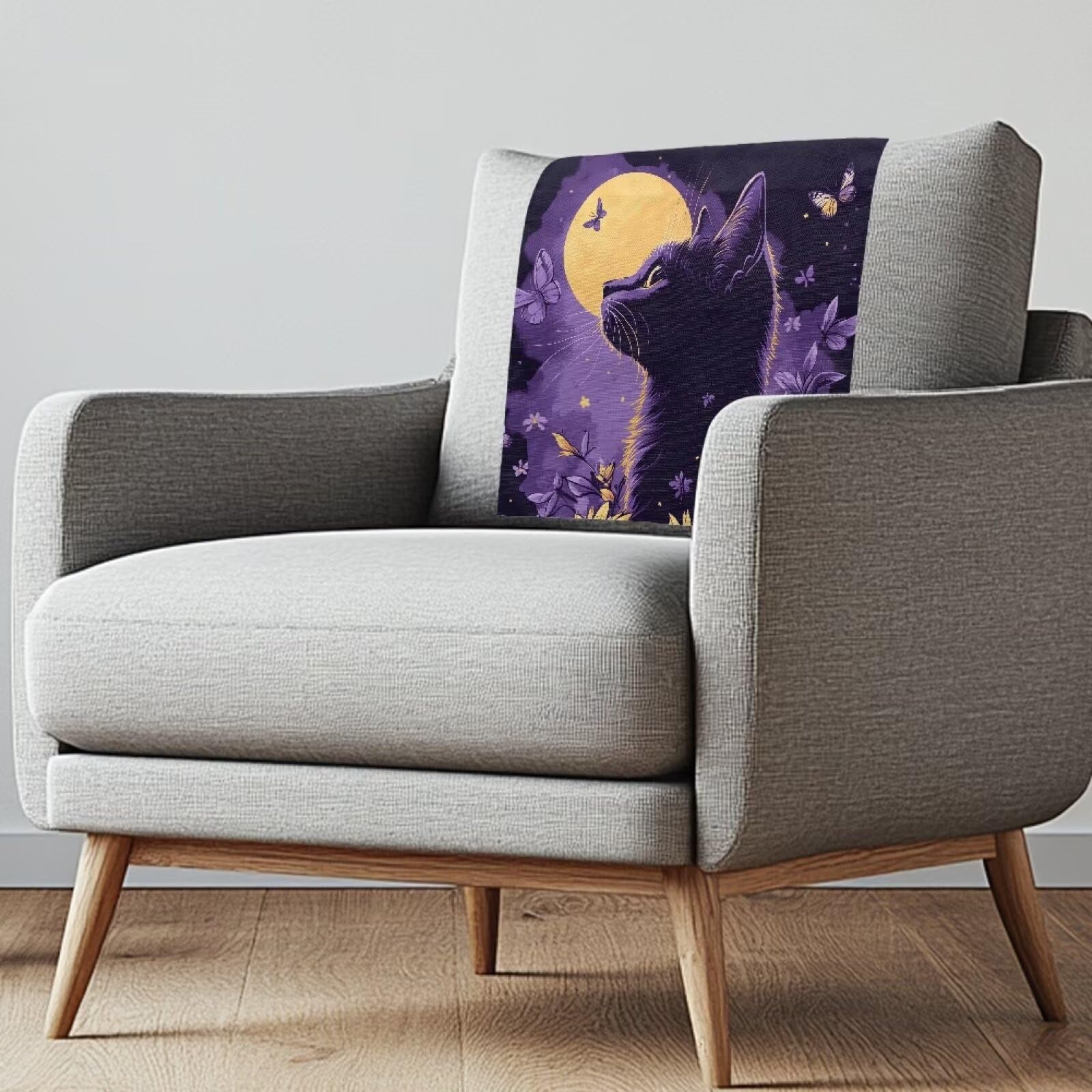 Voxugoniy Headrest Cover for Recliner, Moon Cat Waterproof Headrest Cover for Recliners Non-Slip Recliner Headrest Protector with Fixing Nails Trendy Office Home Sofa Chair Cover