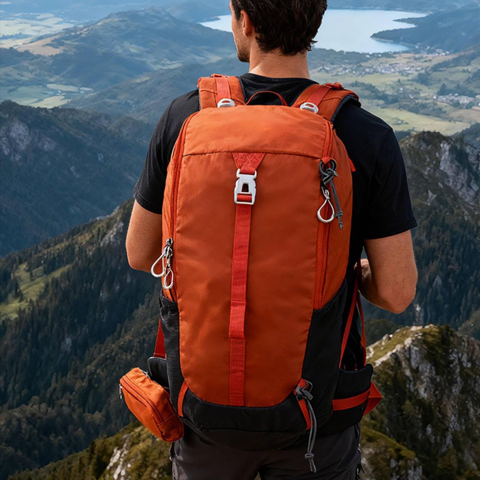 Zaino da Trekking Zaino Escursionismo Borsa Montagna Zaino Outdoor Zaino per Montagna in Nylon Leggero E Robusto con 25L Adatto per Passeggiate, Arancione, Arancione Rosso